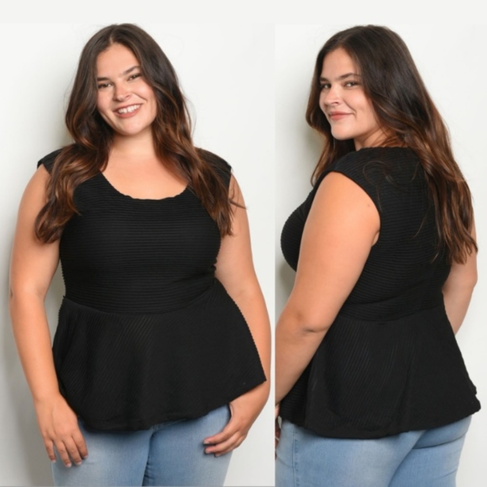 Plus Size Peplum Blouse Sleeveless Scoopneck Black